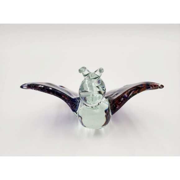 Butterfly Handblown Glass Paperweight 5 x 4 inches With Purple Wings - Picture 3 of 5